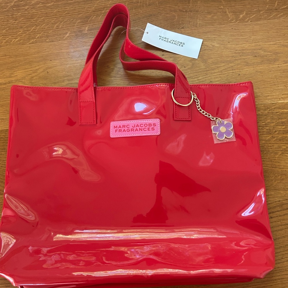 Marc Jacobs Glossy Red Tote with Floral Charm